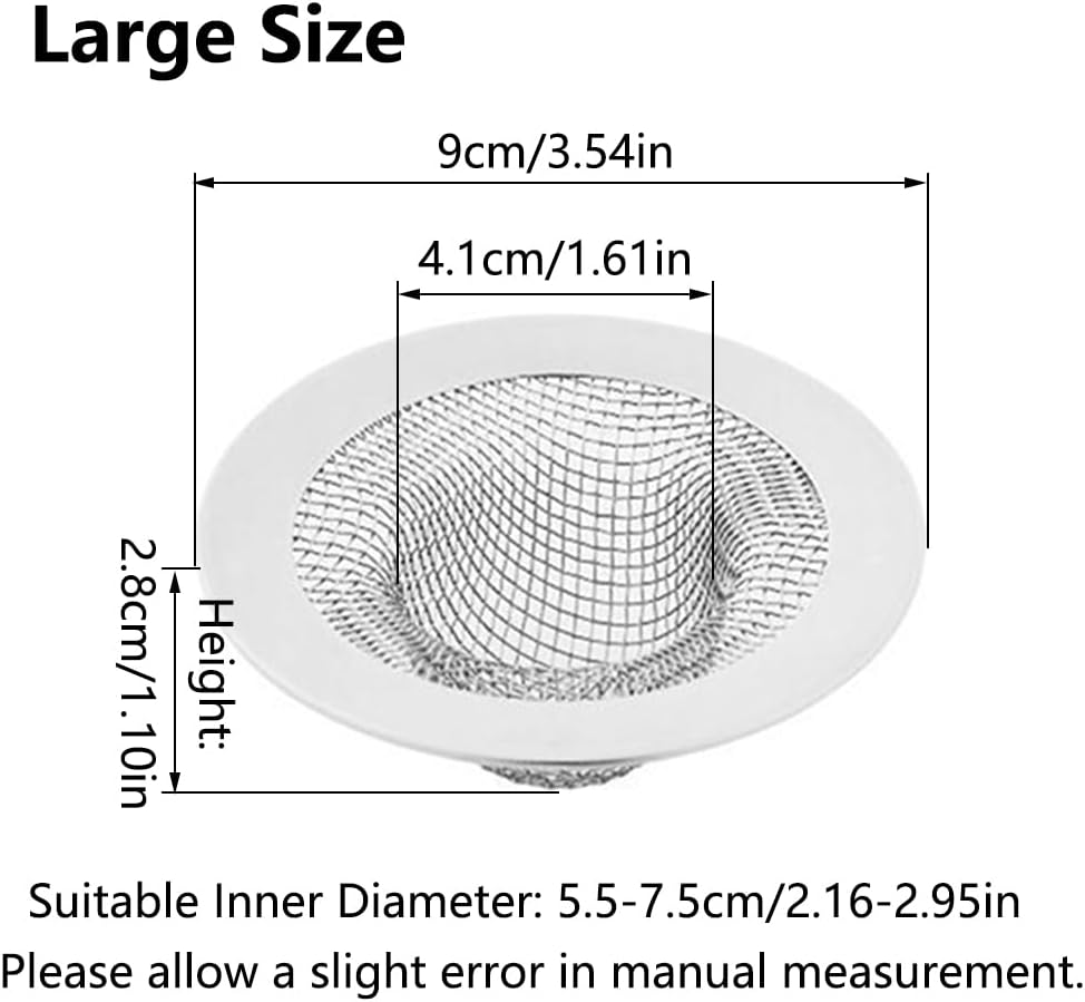 Sink Drain Strainer, 2Pcs Stainless Steel Kitchen Sink Filter Mesh Hair Catcher Basket for Kitchen Bathroom Bathtub Shower Floor Drain, 9Cm/3.54 Inch (Large) image number 5