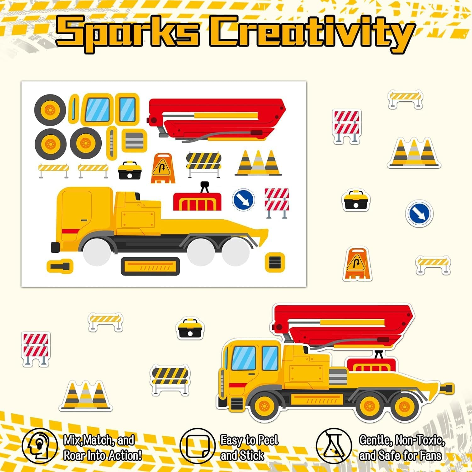 Chengruiy 24 Sheets Construction Truck Stickers for Kids, DIY Educational Crafts, Create Custom Vehicles, Car Themed Favors, STEM Learning Toys for Toddlers Creative Play Activity Kits image number 2