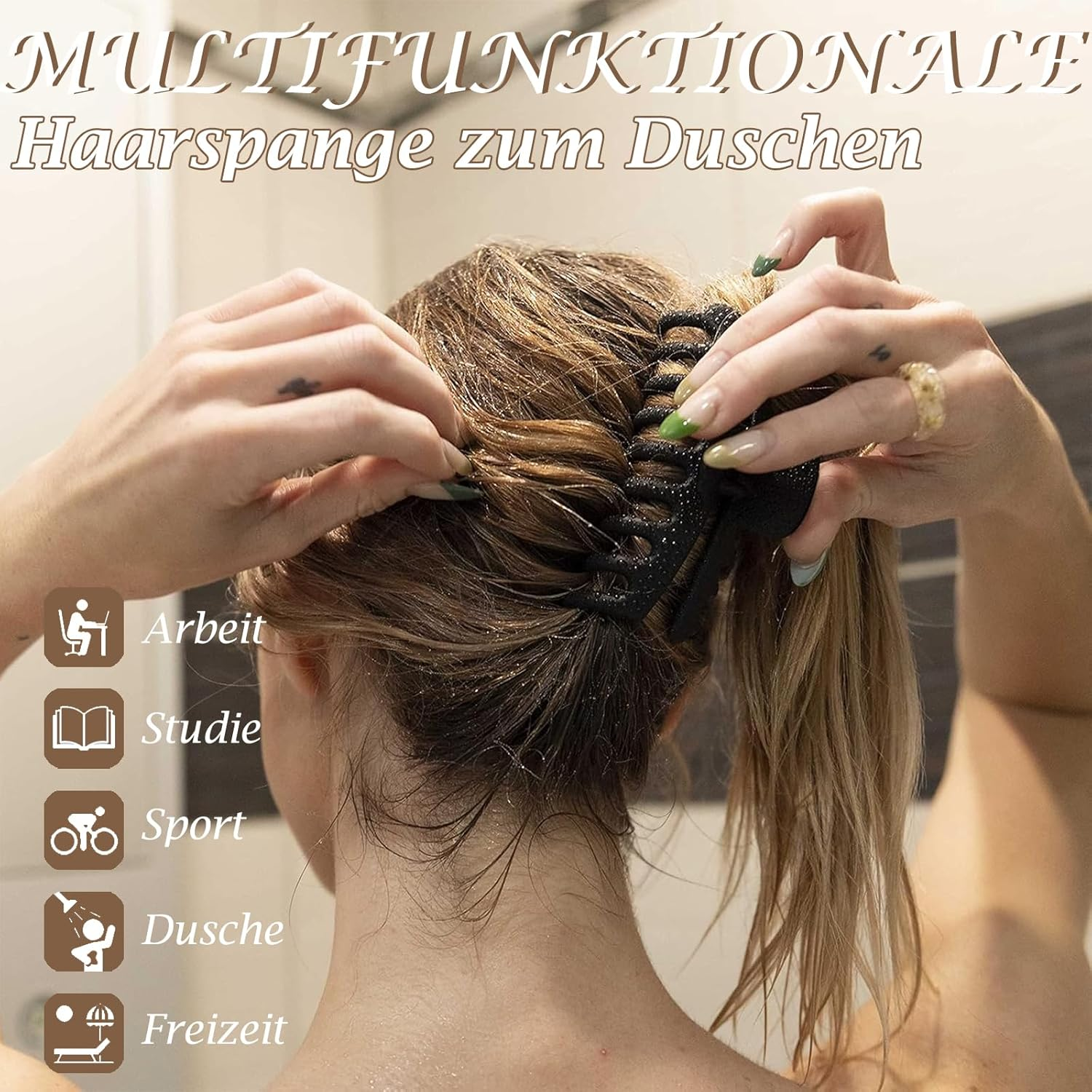 PUSCOBSY Hair Claw Large for Thick Hair, Hair Clips 11 Cm Non-Slip Hair Clip Pack of 4 Strong Hold Hair Clips for Women, Black/Leopard Dark Brown/Leopard Light Brown image number 6