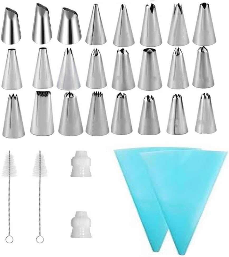 SHUNYUNG 30Pcs Stainless Steel Cake Decorating Set, Piping Bag and Tip Set with Piping Head Cleaning Brushes and Couplers image number 1