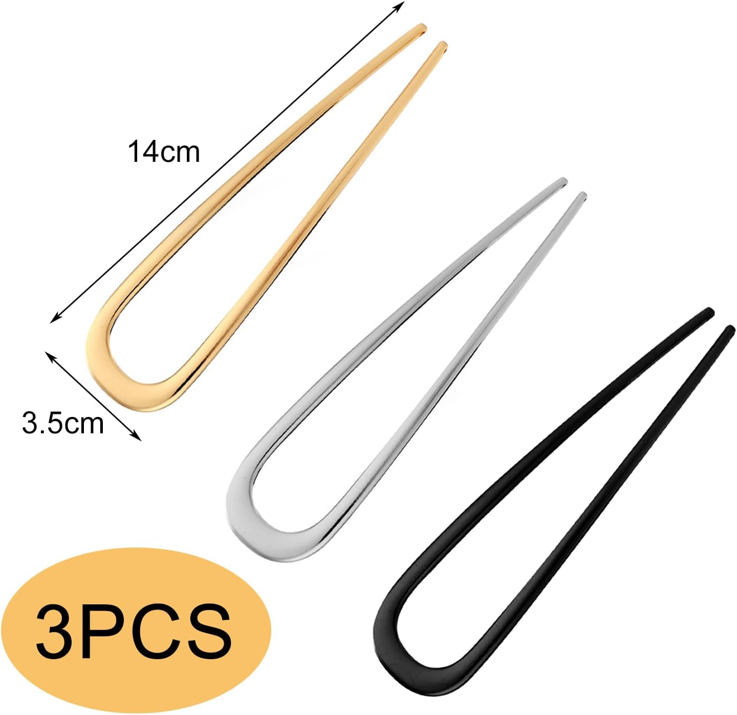 Icovalescent Pack of 3 French Hair Pin, French Twist Hair Pin, U Shaped Hair Pins Hair Sticks Hair Forks for All Hair Types of Women and Girls Styling Hair Accessories (Gold, Black and Silver) image number 4