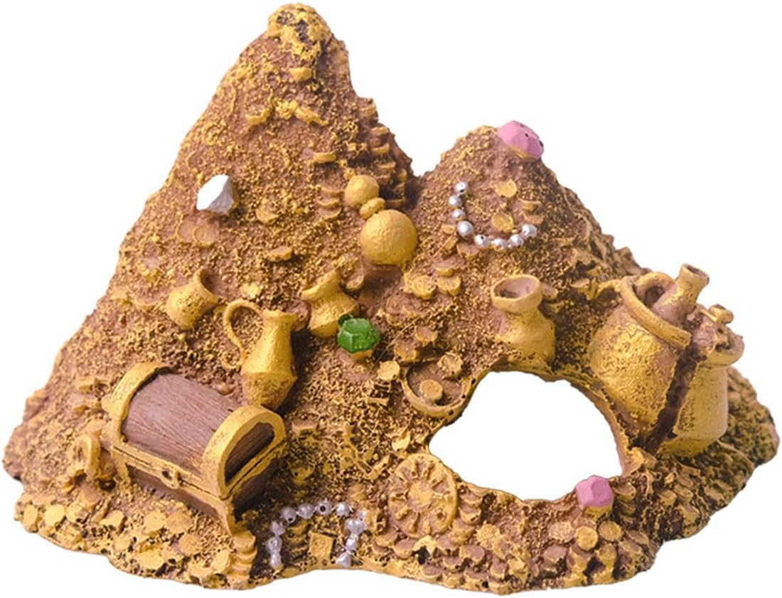 AIMALL Gold Mountain Aquarium Decor, Resin Fish Tank Cave with Vibrant Design, Hiding Spot for Fish & Shrimp, Safe & Non-Toxic Aquascape Ornament image number 3