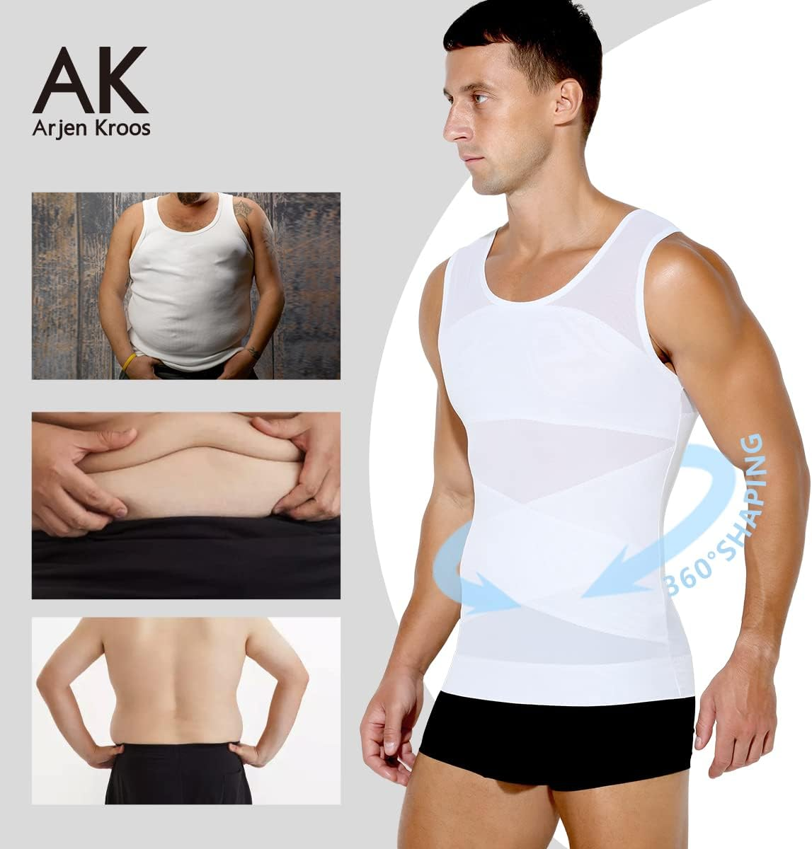 Arjen Kroos Men'S Compression Mesh Tank Top Slimming Body Shaper Vest Undershirts Tummy Control Shapewear image number 3