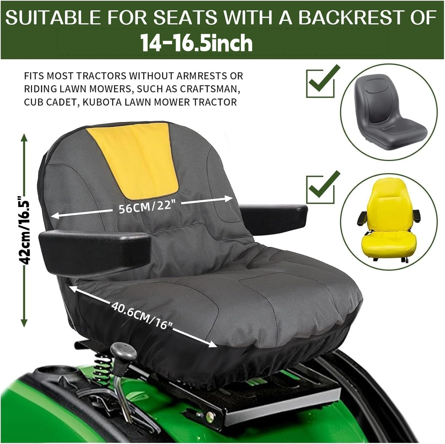 Riding Lawn Mower Seatcover, Heavy Duty Polyester Oxford Tractor Seatcover with Padded Cushion Surface, Durable Seat Cover Fits Craftsman,Cub Cadet,Kubota Lawn Mower Tractor (L-Armrests) image number 4