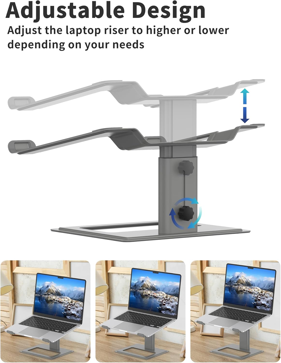 Soundance Adjustable Laptop Stand for Desk, Computer Stand, Ergonomic Laptop Riser Holder Compatible with 10 to 17.3 Inches Notebook PC Computer,Grey image number 2