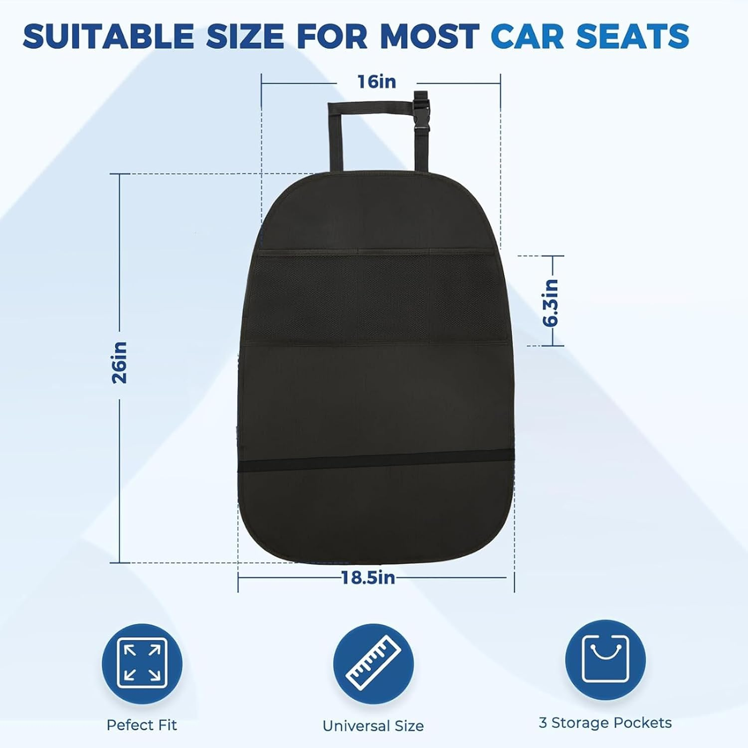 Kick Mats Back Seat Protector Cover for Kids-3 Pocket Storage Car Organiser, 2 Pack Car Seat Protector Backseat Cover Waterproof Sag Proof with 3 Storage Pockets, Keep Seat Back Clean and Neat image number 4