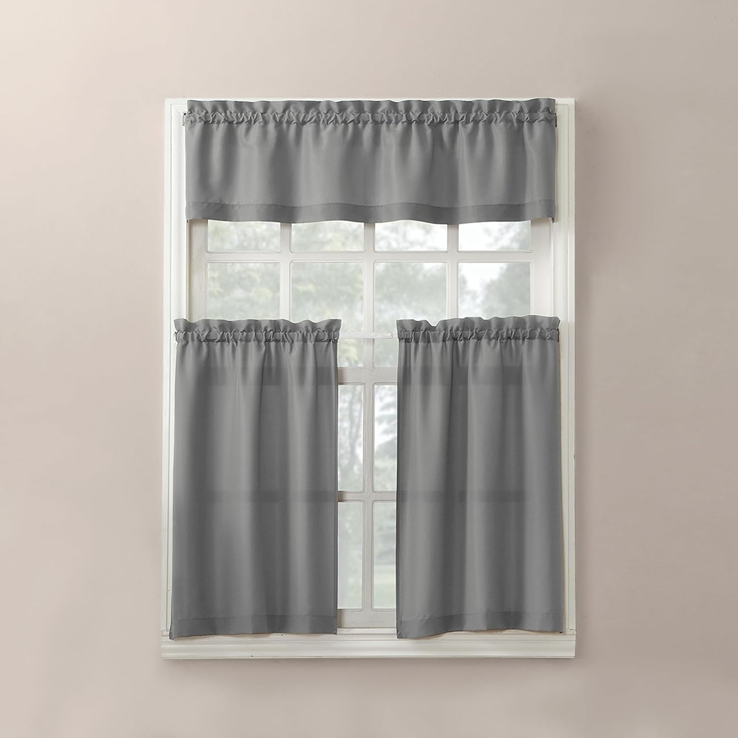 No. 918 Martine Microfiber 3Pc Kitchen Curtain Set, 54" X 36", Gray