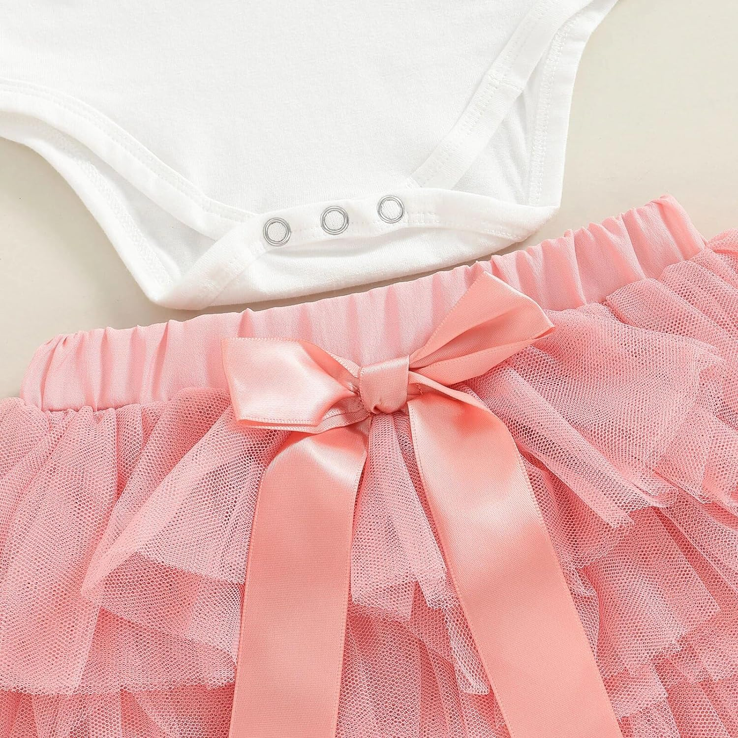 Baby Girl First 1St Birthday Cake Smash 3 Piece Outfit Set - Onesie + Tulle Skirt + Headband image number 4