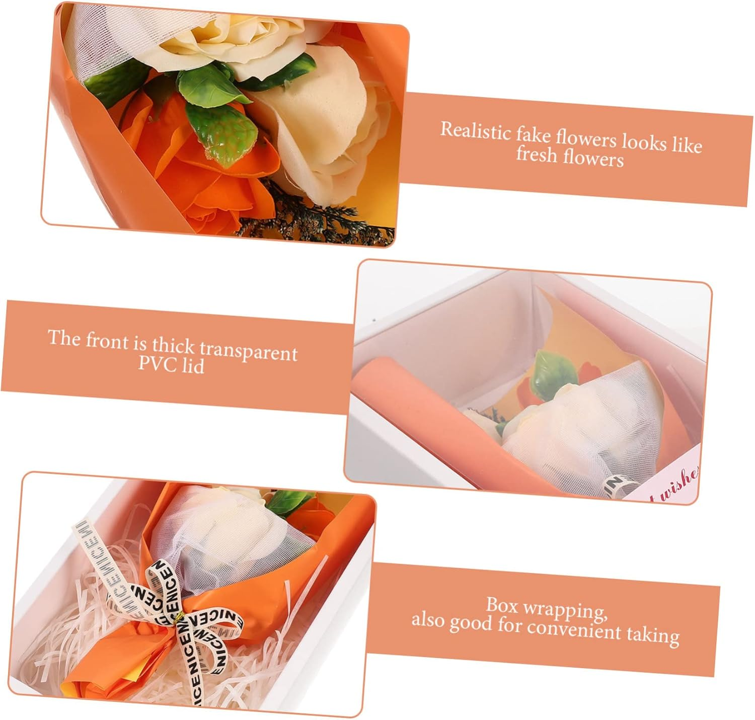 CANIGHT 1 Set Rose Bouquet Box Garland Glitter Rose Bouquet Happy Valentines Day Balloon Room Valentines Bouquet Red Carpet Party Decorations Artificial Wisteria LED Rose Cloth Orange