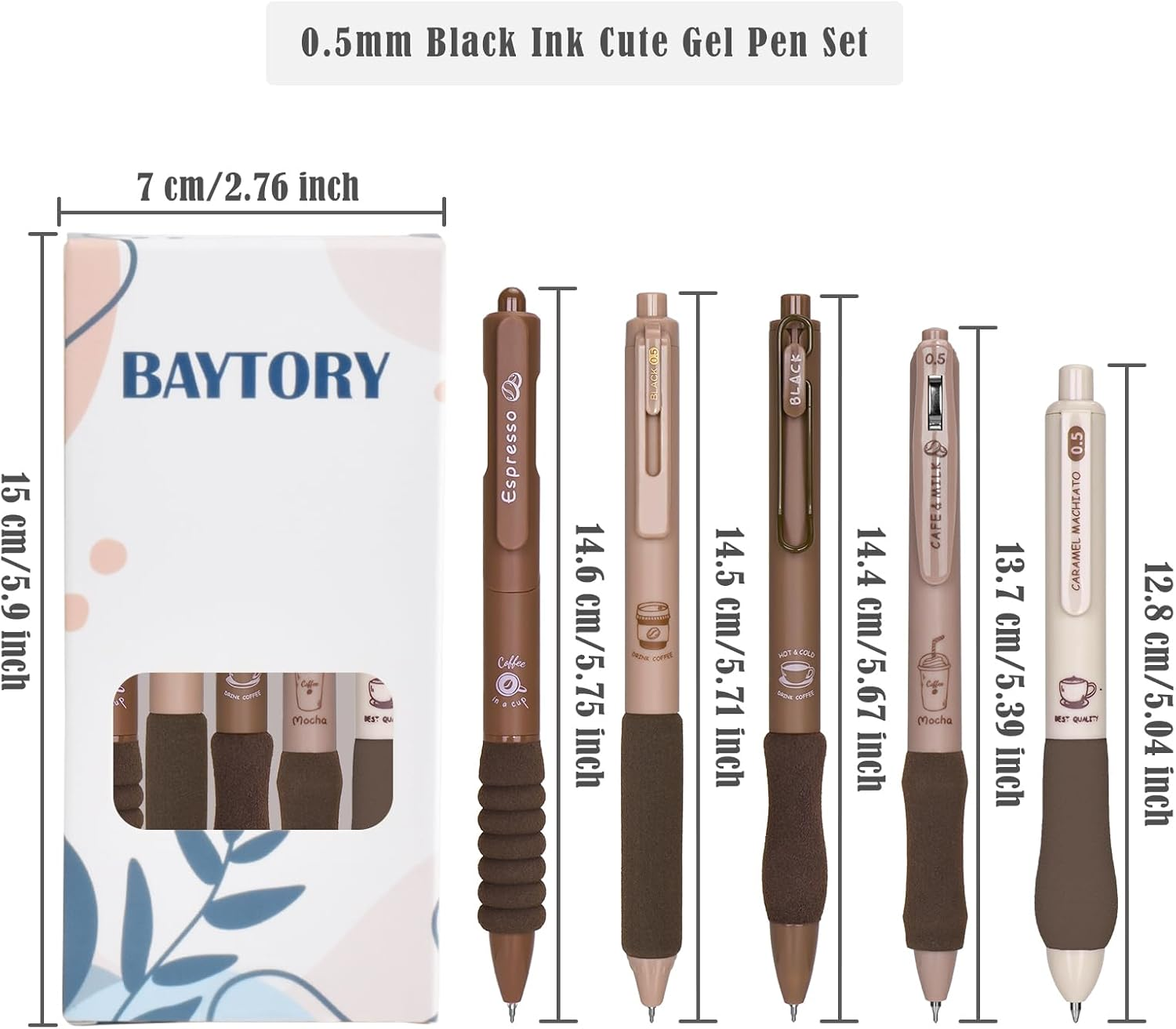 BAYTORY 5Pcs Gel Pens, Quick Dry Ink Pen Fine Point Black 0.5Mm, Aesthetic Stuff Retractable Rolling Ball Gel Pen Smooth Writing for School Supplies Journaling (Coffee) image number 4