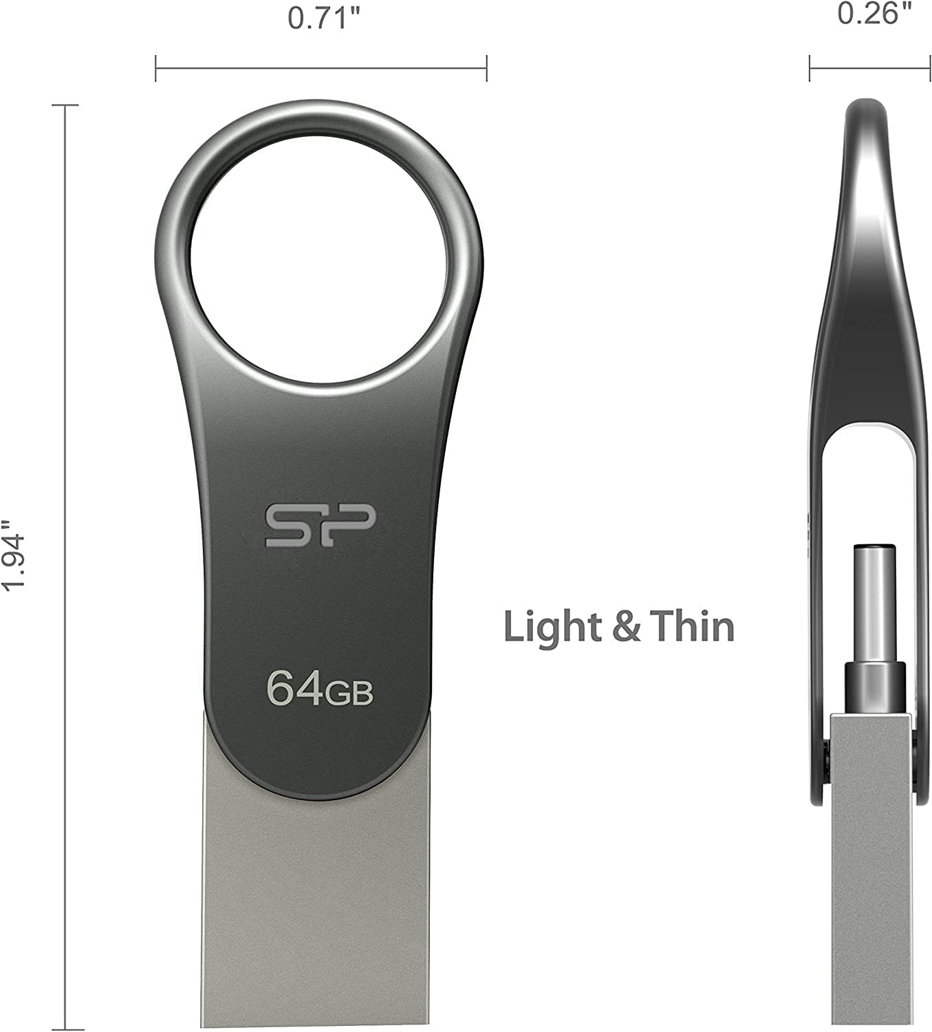 Silicon Power 128GB Dual USB-C USB-A Flash Drive, Metal Casing Dustproof Waterproof Design with Keychain Hole Key Ring, USB 3.2 Gen 1 USB 3.0 OTG Type-C Type-A, Thumb Drive Pen Drive Memory Stick, Mobile C80 Series image number 2