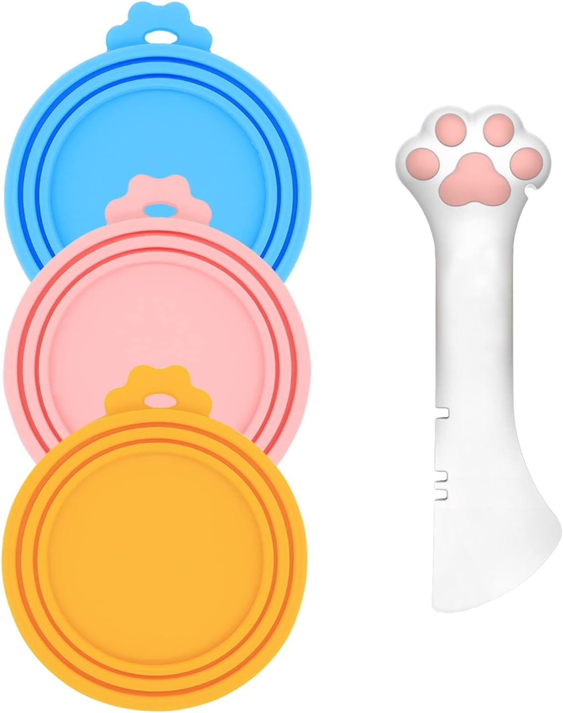 3 Pcs Pet Food Can Lids & Spoon | Cute Paw Shape Opener Spatula | Universal BPA Free Silicone Covers for Dog Cat Cans (Pink) - Dark Blue image number 4