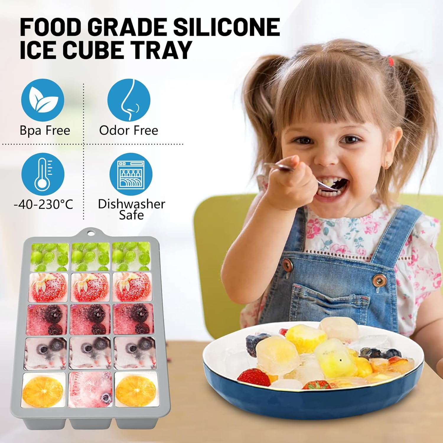 Ice Cube Trays Set of 3, Easy Release 15 Flexible Silicone Ice Cube Molds with Removable Lid Reusable Freezer Ice Trays Stackable for Whiskey, Baby Food (3, Blue+Grey+Pink) image number 5