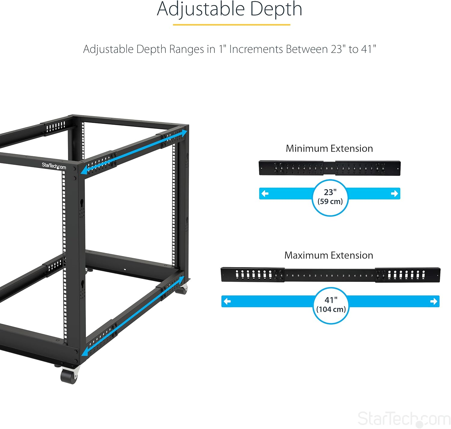 Startech.Com 25U Adjustable Depth Open Frame 4 Post Network Server Rack Cabinet with Casters/Levelers and Cable Management Hooks 4POSTRACK25U Black image number 3