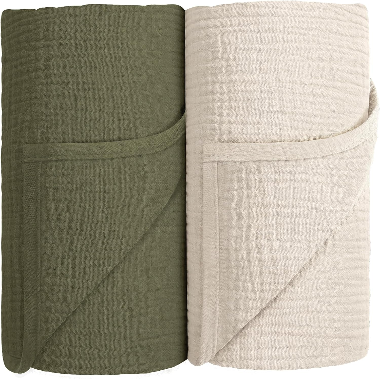 Susurration Muslin Swaddle Blanket Baby,100% Cotton Baby Receiving Blanket Soft Thin Baby Swaddle Blanket for Unisex Newborn 40X40In 2Pack (Dark Green)