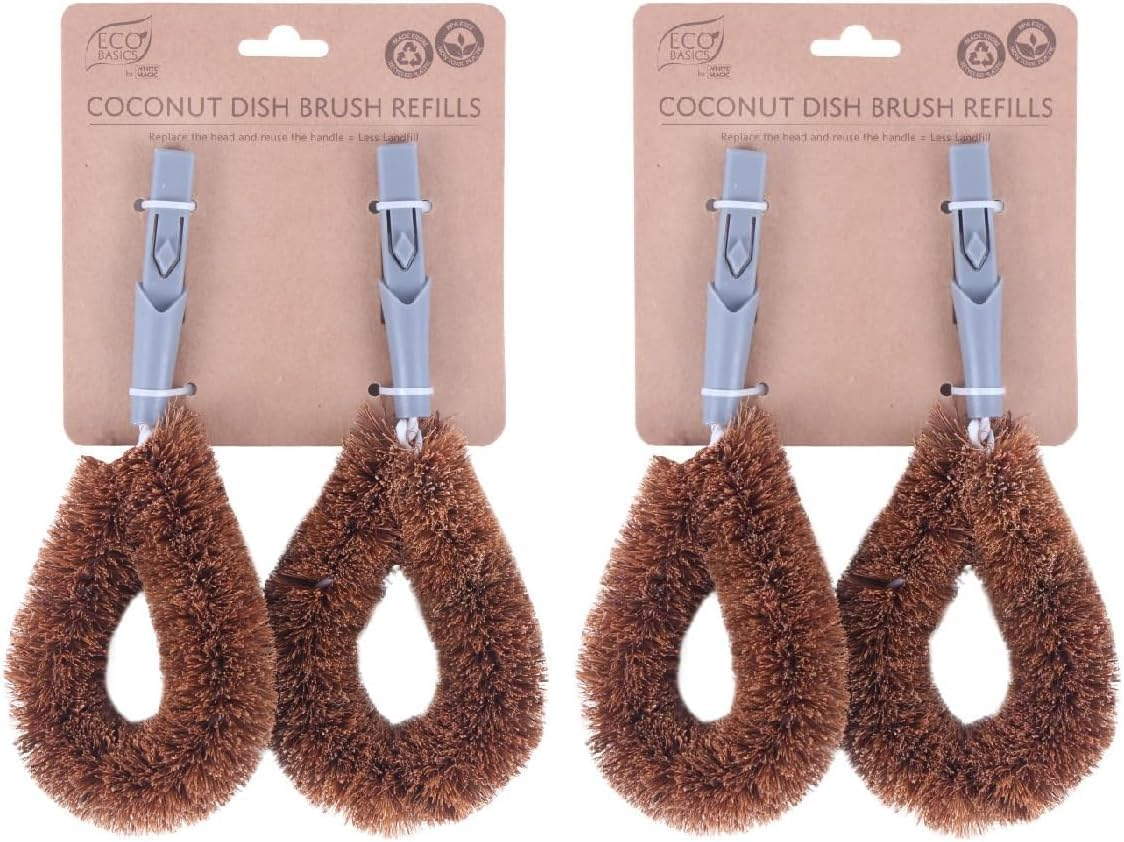 Eco Basics 20.5Cm Coconut Dish/Pot Brush Refills Kitchen Cleaning Nylon Bristle (Pack of 2) image number 1