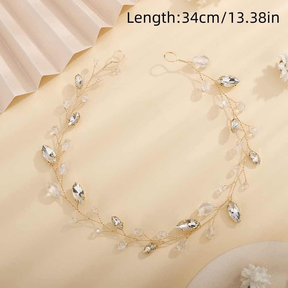 Teyglen Bridal Rhinestone Crystal Hair Vine - Handmade Long Black Rhinestones Headband for Brides, Vintage Headpieces for Women, Party Prom Birthday (Black) image number 6