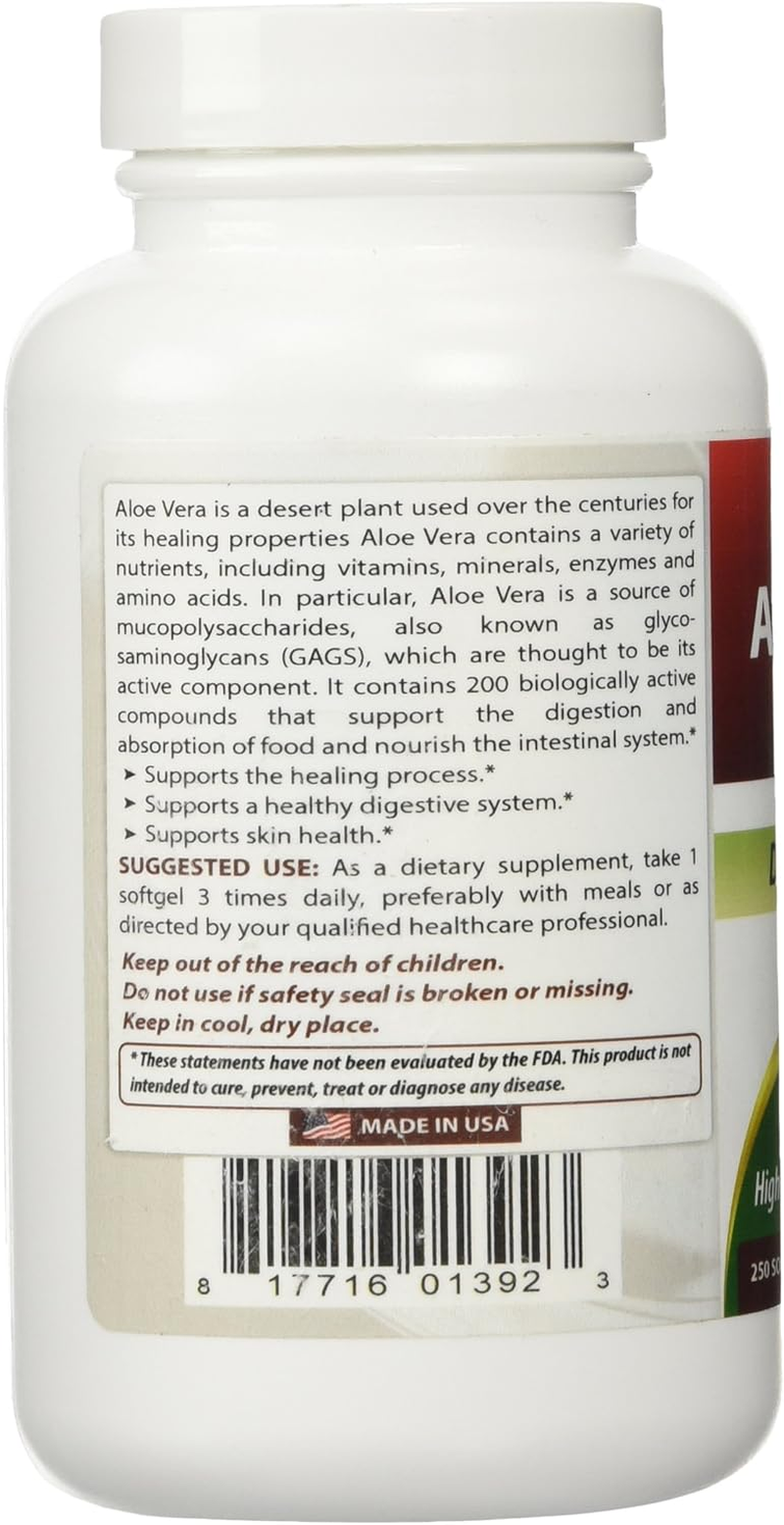 1 Aloe Vera Gels 5000 Mg 250 Softgels by Best Naturals - Traditional Digestive Aid - Manufactured in a USA Based GMP Certified and FDA Inspected Facility and Third Party Tested for Purity. Guaranteed image number 6