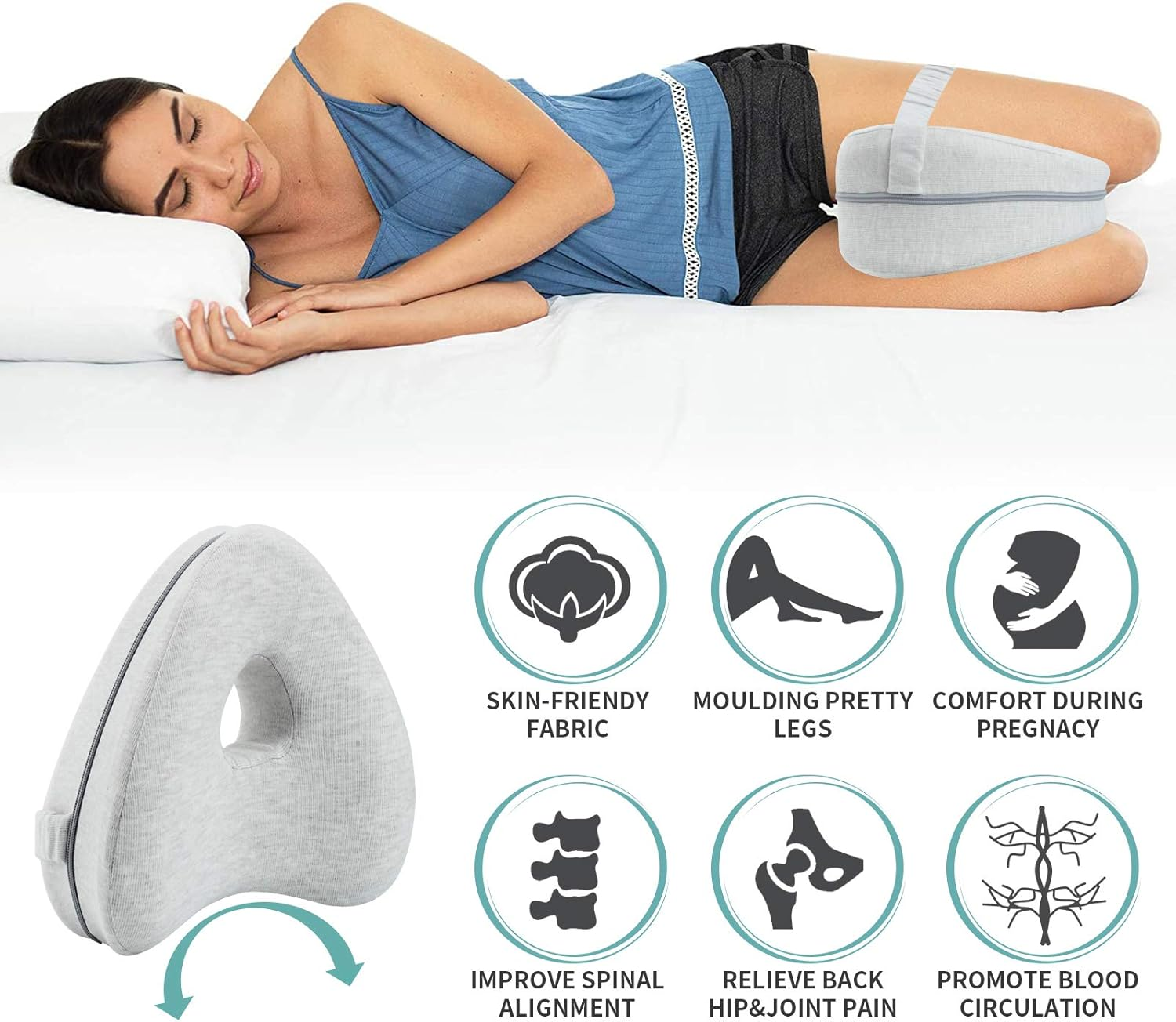 CREATESTAR Leg Pillow Knee Pillow Ergonomic Side Sleeper Pillow with Optimal Memory Foam Pillow for Side Sleepers Positioning Pillow with Removable and Washable Cover image number 3