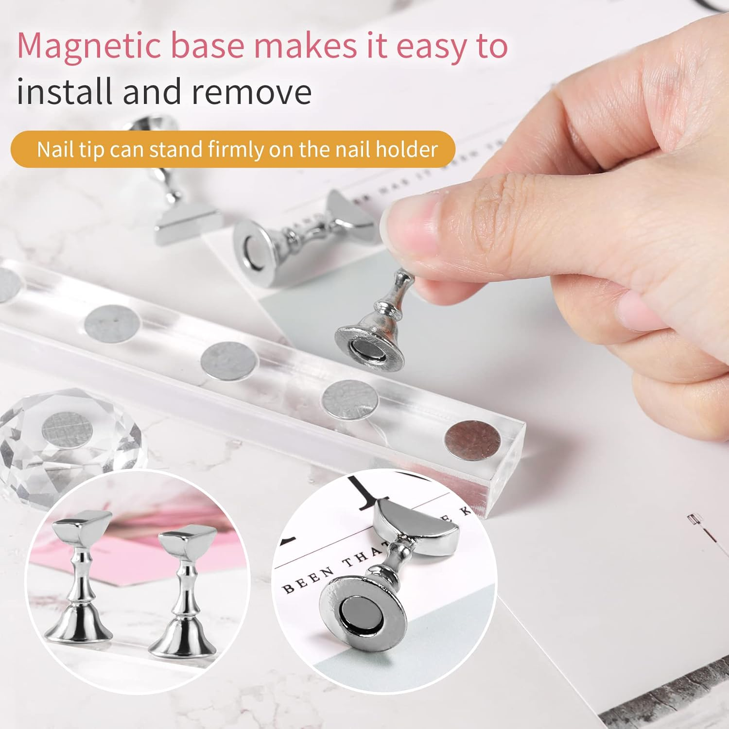 Annhua Nail Holder for Painting Nails Magnetic Nail Holder Practice Nail Hand, Nail Stand for Press on Fake Nail Holder Acrylic Nail Stand for Nail Display - Silver image number 1