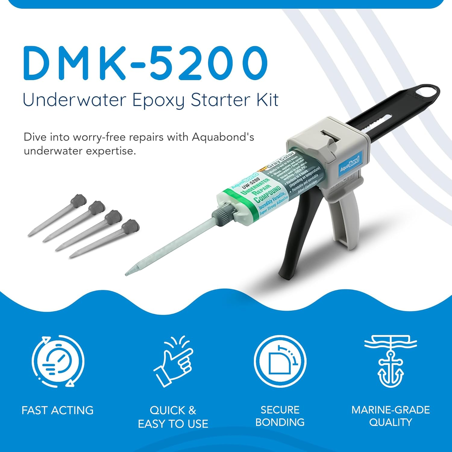 Swimming Pool Epoxy Repair Kit | Waterproof Epoxy Putty | Pool & Spa Repair | Easy DIY | Underwater Sealant for Cracks & Leaks | Concrete, Fiberglass, PVC | DMK-5200 50Ml (1.7 Oz) Kit | Gray image number 1