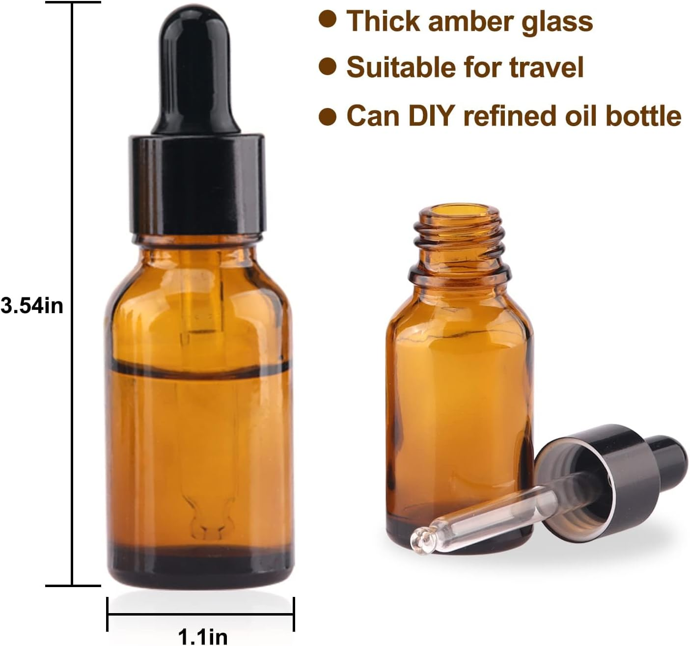 1/2 Oz Glass Dropper Bottle, 15Ml Tincture Bottles with Dropper, Labels- Leak Proof Travel Eye Dropper Bottle Amber for Extracts & Essential Oil, Liquids, Perfume(16 Pieces) image number 1