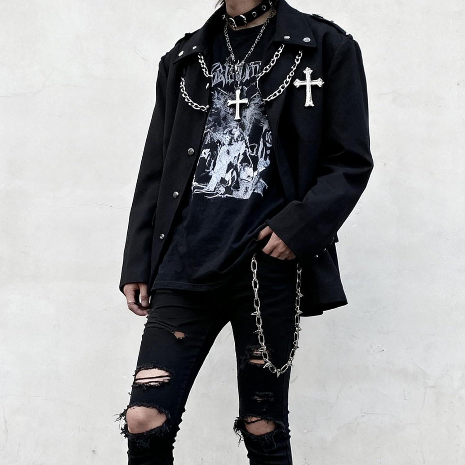DEVPSISR Wallet Chain,Punk Trousers Pants Chains for Men Women,Pocket Chain Heavy Chain Belt Goth Accessories - Rivet image number 2