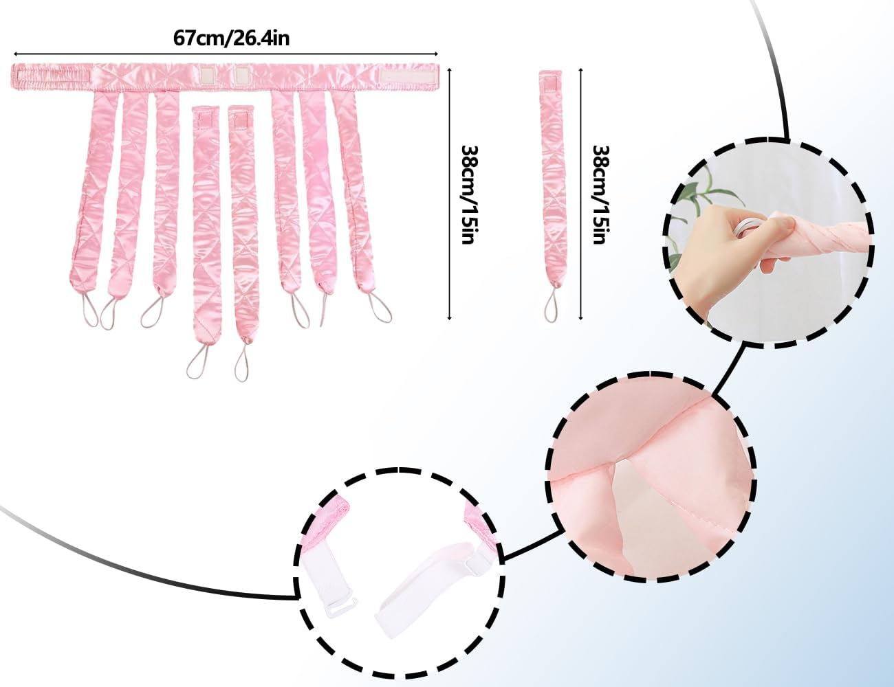 KAPSING Removable Headset plus Size Curlers Overnight Heatless Curls Band Curls without Heat Hair Styling Devices for Long Medium Hair (Pink) image number 3