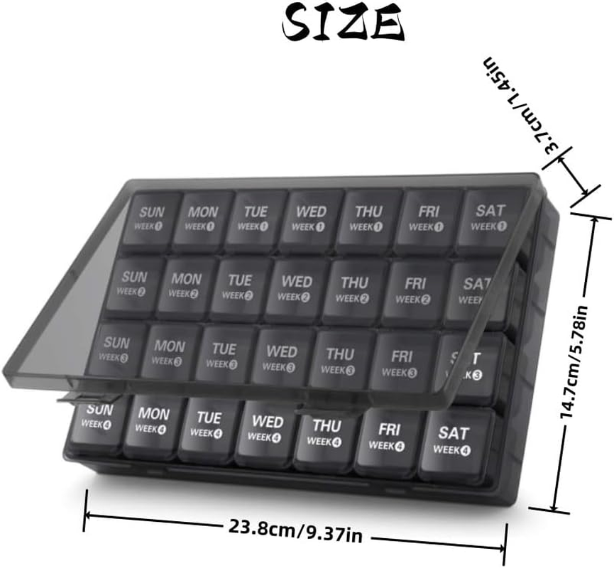 Monthly Pill Organizer 28 Days Pill Box Organized by Week,One Month 4 Weeks Pill Cases with Dust-Proof Container to Hold Vitamins,Supplements,Fish Oils for Travel