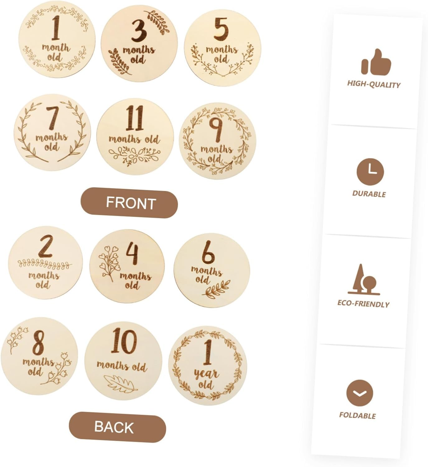 Alasum 6Pcs Double-Sided Photo Props Newborn Photo Props Newborn Cards One Month Baby Card Newborn Baby Cards Baby Monthly Card First Year Growth Card Wood Signs Wooden Ta1 Pearlescent Cd image number 3