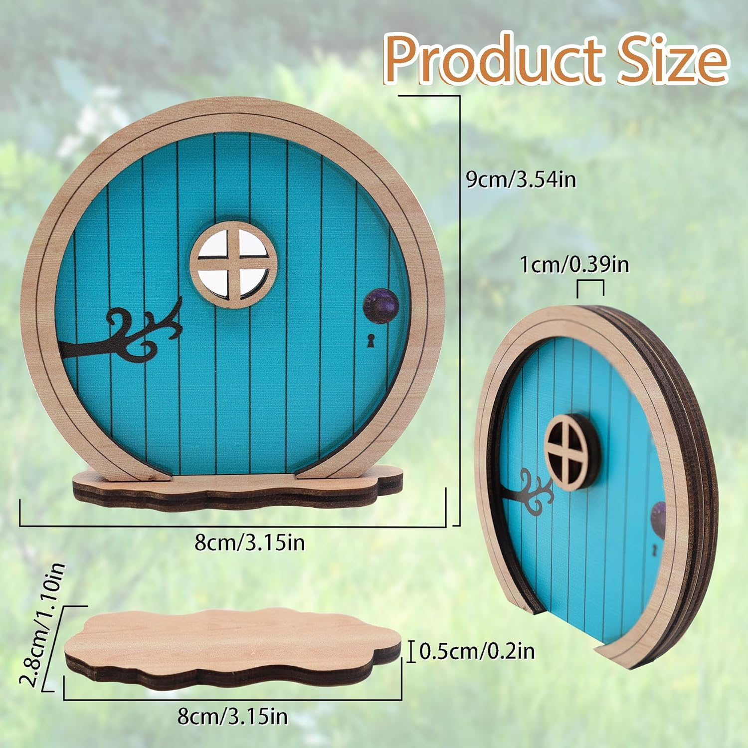 Fairy Door for Garden, Miniature Elf Door for Wall, Fairy Garden Accessories Outdoor for Trees and Tree Trunk, Mini Arch Fairy Tale Door Courtyards Decoration (Blue) image number 6