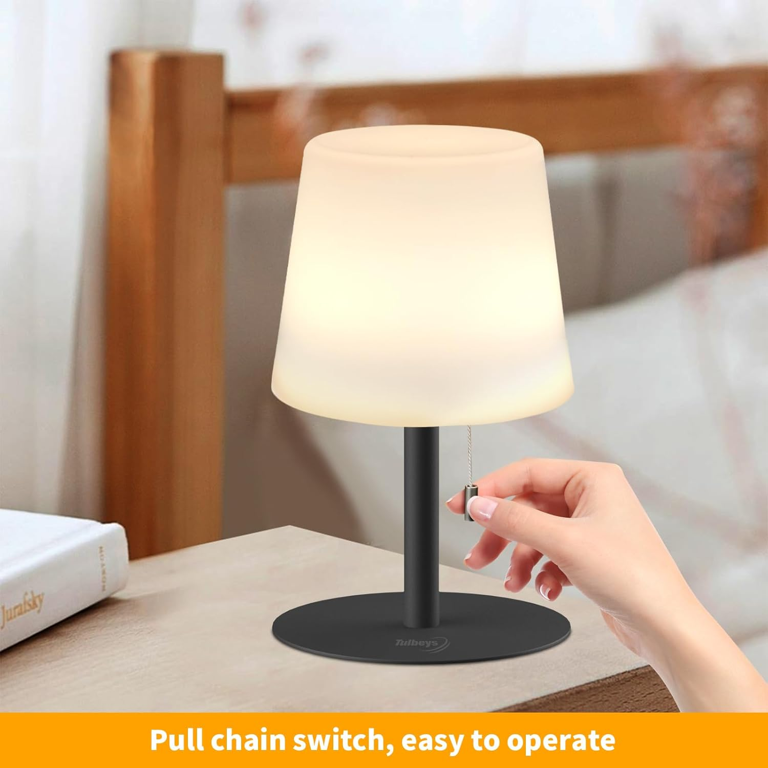 Tulbeys Warm & RGB Cordless Lamp for Outdoor Patio Decor | Battery Powered | Farmhouse Table Lamp | White Desk Lamps for College Dorm Room | Shower Lamps Waterproof Lampshade & Metal Base image number 1