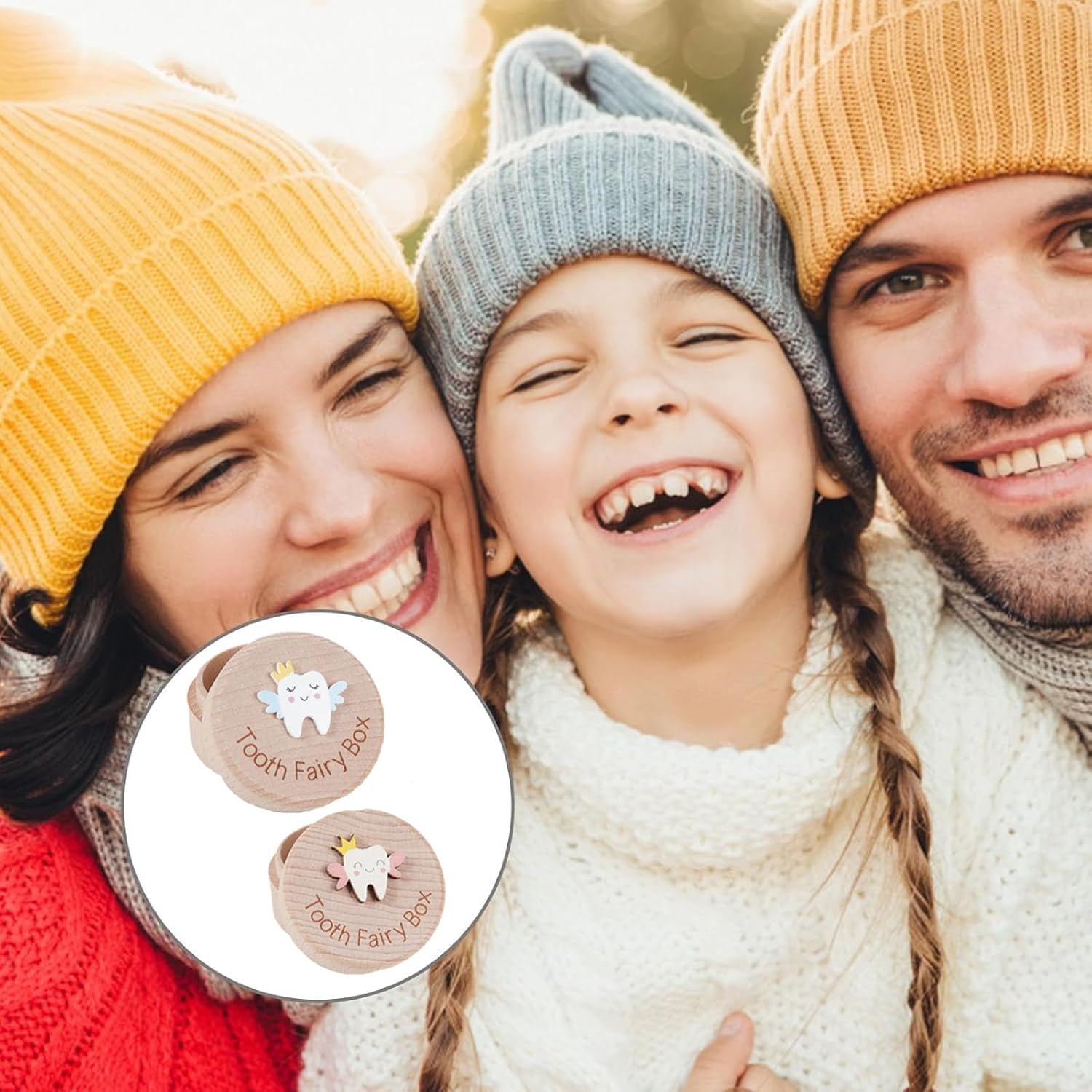 2PCS Tooth Fairy Box for Lost Teeth, 3D Carved Wooden Tooth Holder & Keepsake Box, Cute Tooth Storage Box for Boys and Girls, First Tooth Memory Box image number 1