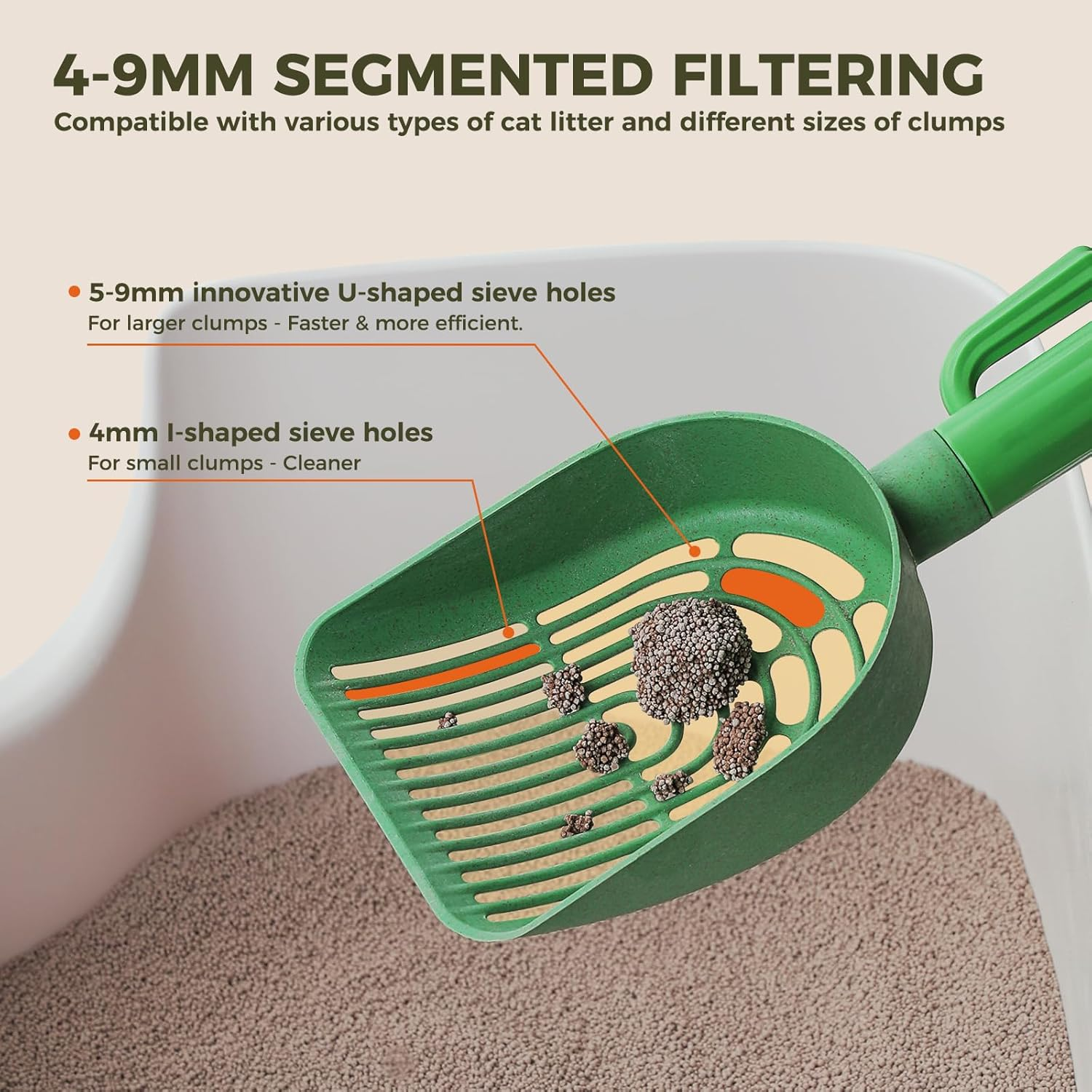 PAWZ Road Cactus Cat Litter Scoop with Holder - 2 Biodegradable Straw Plastic Shovel Heads & Durable ABS Handle and Box - Premium Cat Scooper with 1 Roll of Trash Bag, Cactus Green image number 3