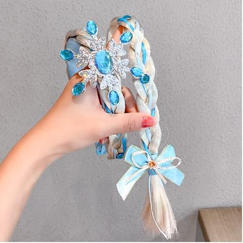 Kids Girls Toddlers Blue Elsa Princess Ponytail Hair Extension Party Hair Clips Snowflake Crown Headband Hairband Costume Dress up Braided Wigs (Elsa Crown Headband) - Elsa Crown Headband 02 image number 4