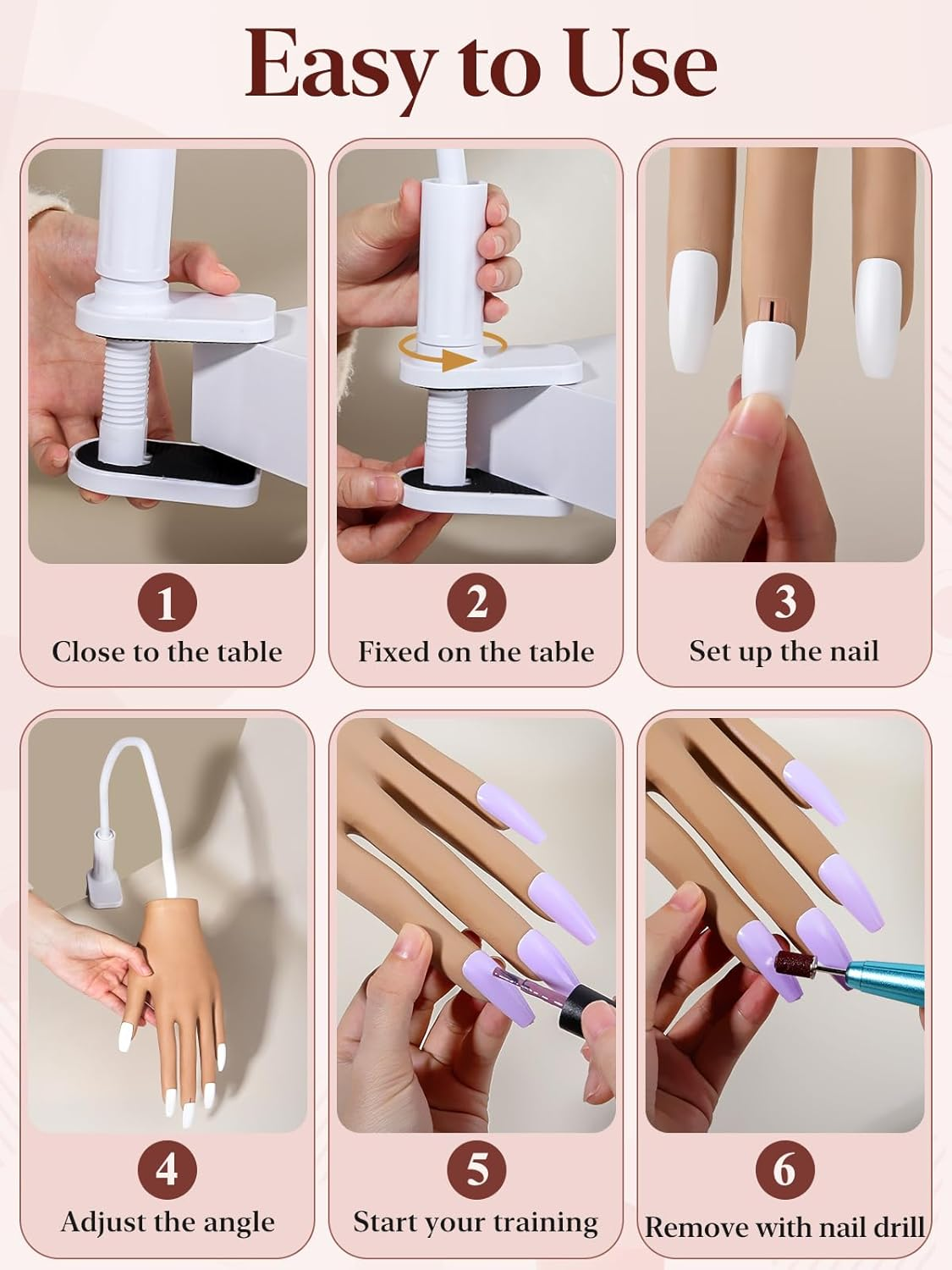 Adonafy Practice Hand for Acrylic Nails - Silicone Nail Practice Hand - Flexible Nail Hand Practice Model for Professional Beginners - Bendable Fake Hand for Salons Home DIY Nail Art image number 6