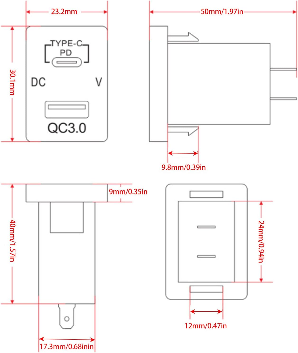 USB Car Charger Socket QC 3.0 Fast Charge 12‑24V Voltage Display for Cars Motorcycles Motorhomes image number 4