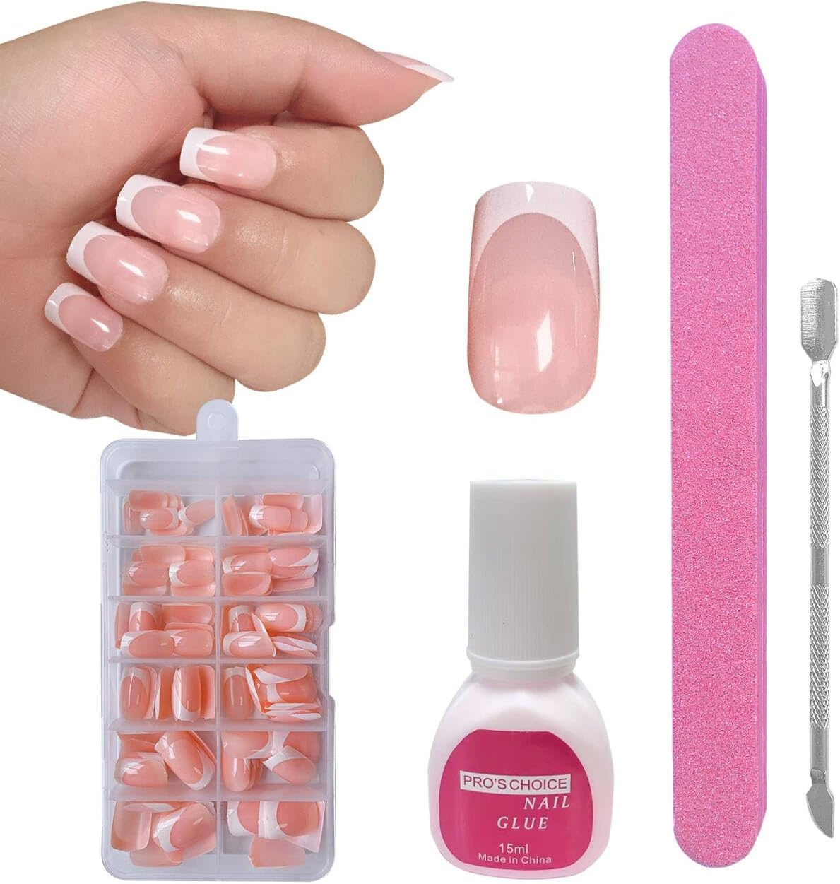 ZAHRVIA Press on Nails, Jelly Pink Short Square False Nail Glossy-120 Pcs Fake Nails French Tip Glue on Nail Art Manicure (Square Short Round) - Gradient Short Square image number 7