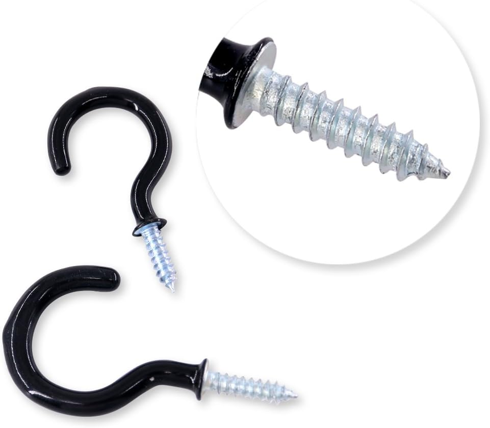 Swpeet 100Pcs Black 6 Sizes Cup Hook Kit, Vinyl Coated Ceiling Screw Mug Holder for Home, Office and Workplace - 1/2", 5/8", 3/4", 7/8", 1", 1-1/4" (Black) - Black image number 4
