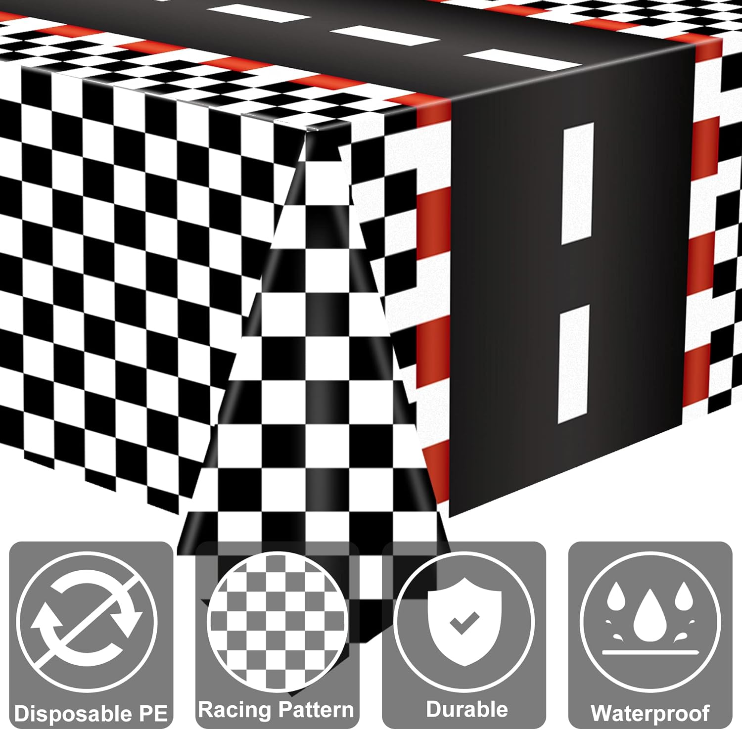 2 PCS Racing Car Plastic Tablecloths Car Theme Disposable Party Tablecloths Black Checkered Flag Table Covers Racetrack Rectangular Tablecloth for Boys Birthday Baby Shower Home Decor, 54 X 108 Inch image number 3