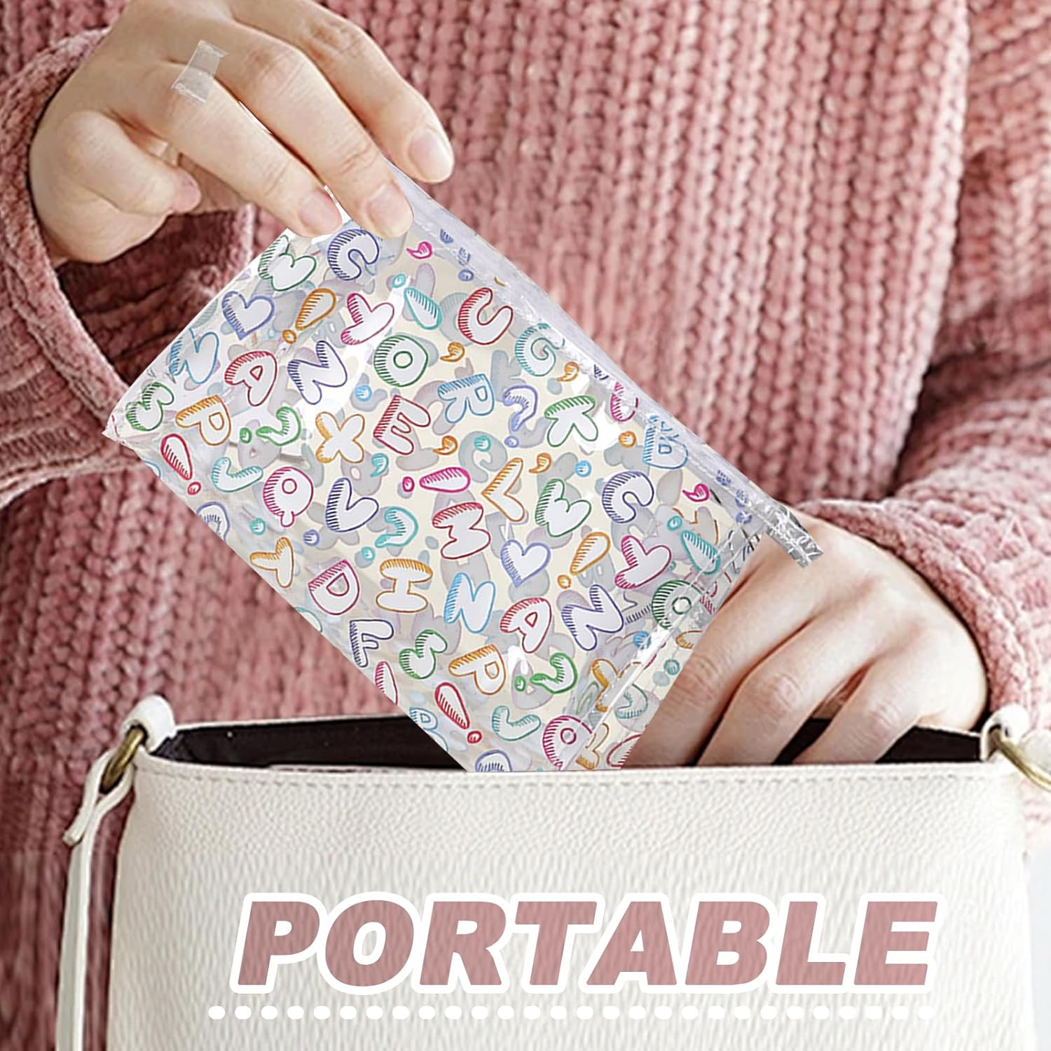 BSITSSS Cosmetic Bag Transparent Colourful Letters Make-Up Bag for Women Girls Mothers Best Friends and Bridesmaids, Colourful, Cosmetic Bag Transparent image number 4