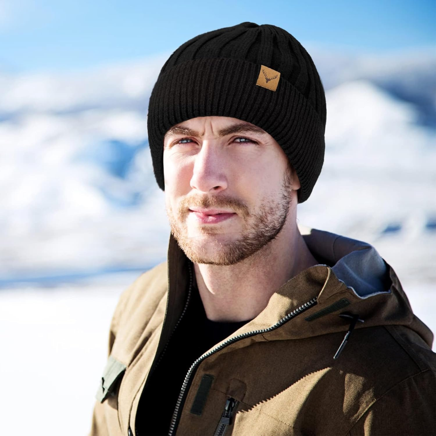 Hebenie Beanie Hat Men - Winter Hats Thermal Trawler Beanie Hats Soft Classic Knitted Cuffed Beanies Gifts for Men image number 3