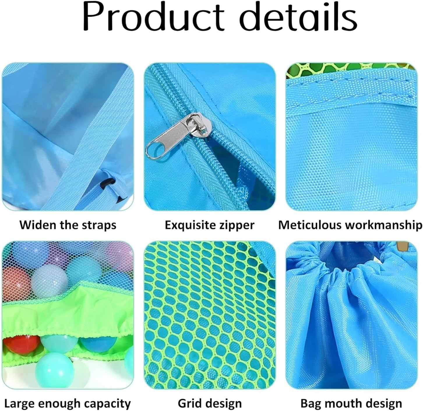 Drawstring Beach Toy Bag, 1Pc Portable Mesh Backpack Beach Tote, Drawstring Beach Shell Toy Bag Mesh Backpack for Beach or Pool, Blue image number 3