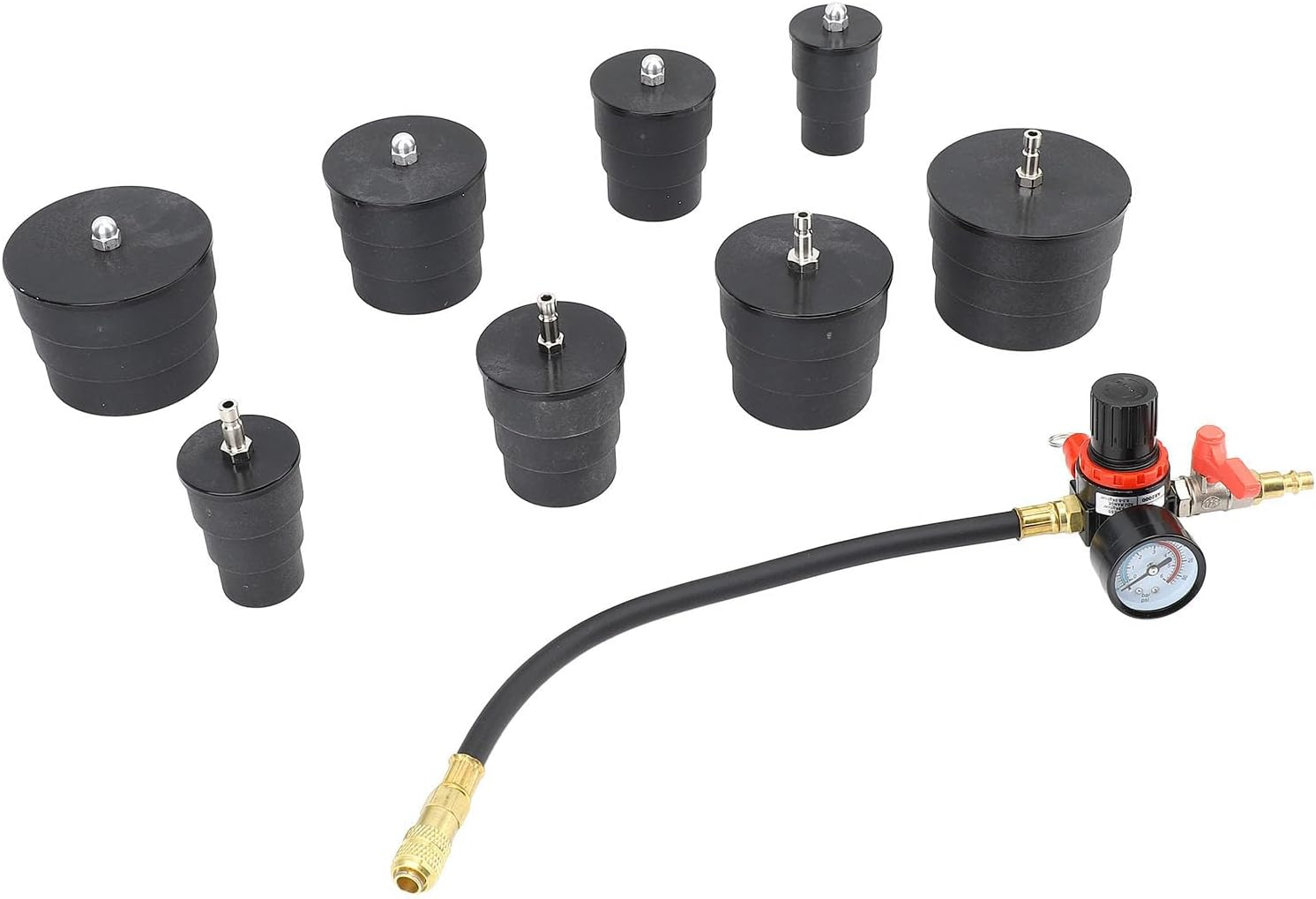 Turbo System Leakage Tester, 9 Pcs Metal Automotive Turbocharger Turbo Boost Leak Tester with 35Mm to 90Mm Adapter, Regulator, Universal Auto Pressure Tester Leak Detector image number 1