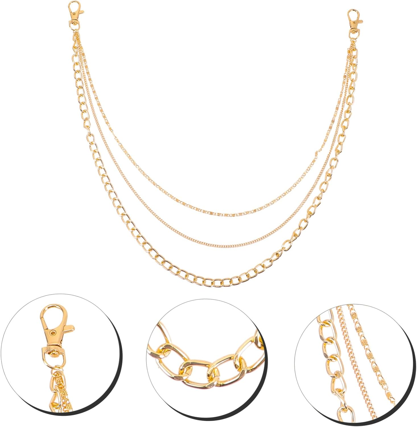 POPETPOP 2Pcs Metal Pants Chain for Men and Women Wear-Resistant Decorative Jeans Chains with Lobster Clasps Punk Style Hanging Wallet and Keychain Accessories for Jackets and Bags image number 3