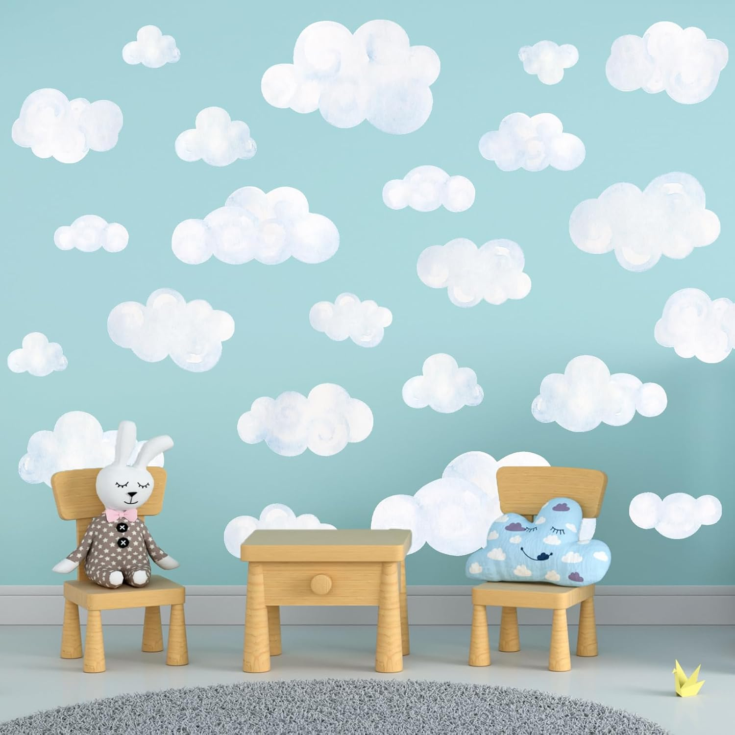 Jarthenaamcs 9 Sheet Cloud Wall Decal Stickers White Sky Mural Sticker Peel and Stick Nursery Wallpaper Decal for Bedroom Playroom Decoration image number 4