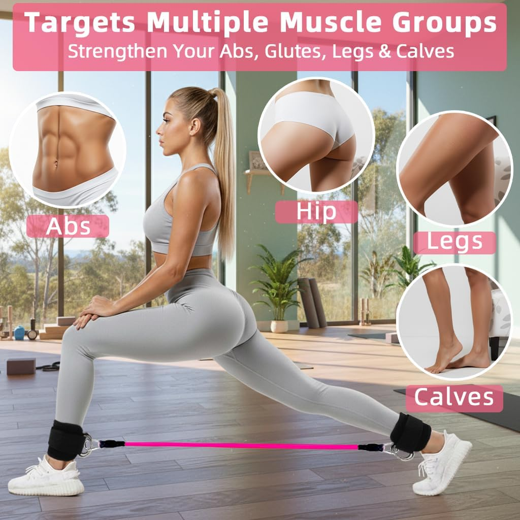 Ankle Resistance Bands with Cuffs, Ankle Exercise Strap for Butt Lift & Kickbacks, Ankle Workout Band for Leg & Glutes Training Equipment image number 4