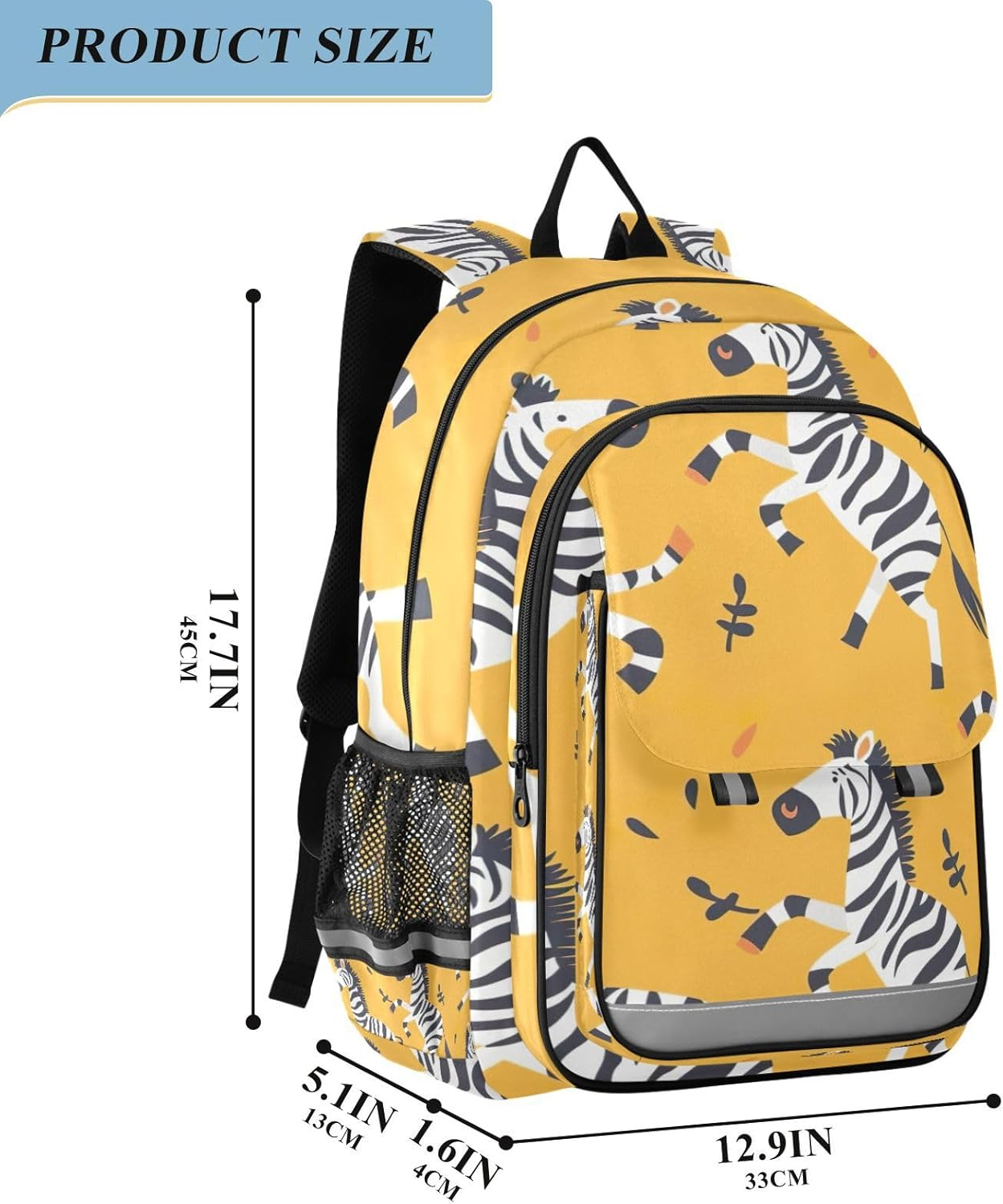 RPLIFE Children'S Backpack 17 Inch Durable Backpack for Boys Girls, Zebra Yellow, One Size, Traditional Backpacks image number 1