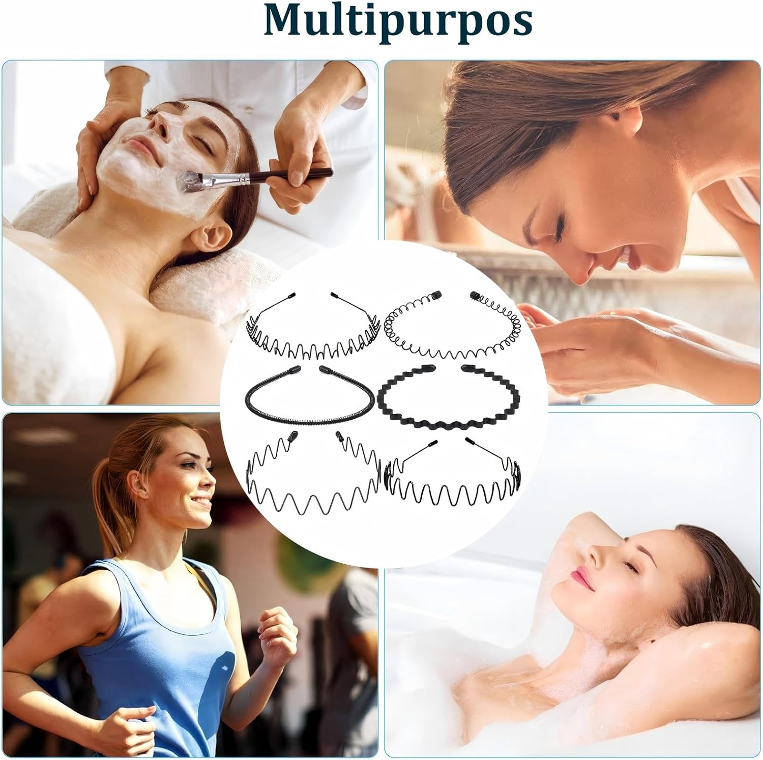 Hair Band, Metal Headbands for Men Fashion Headband for Women, Unisex Wavy Hair Bands Outdoor Sports Head Bands Simple Elastic Non-Slip Headwear Accessories, Wash Your Face & Apply Facial Mask-6 Pack image number 1