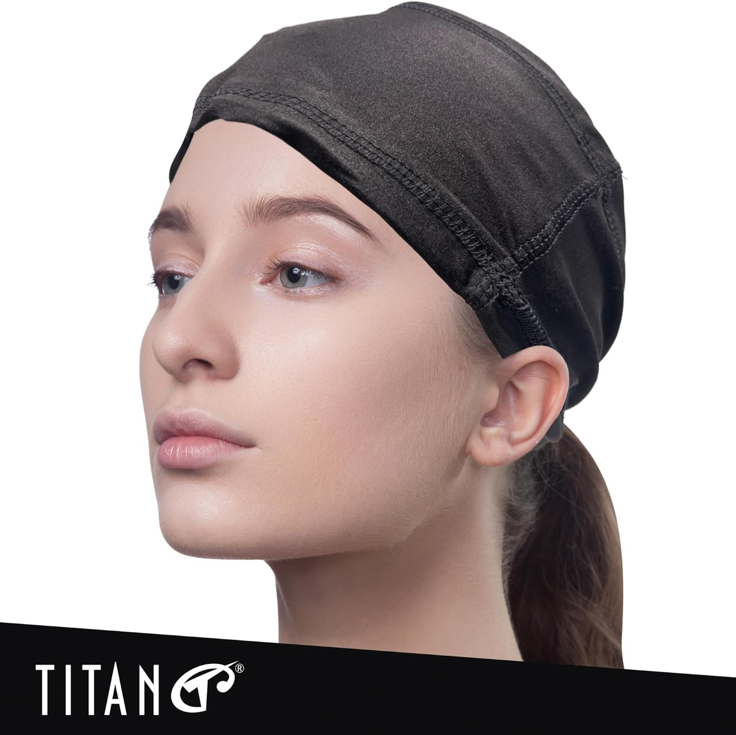 Titan Spandex Skull Cap for Dreadlock and Braid - Black Durags for Men with Band - Classic Black Bandana Style image number 1